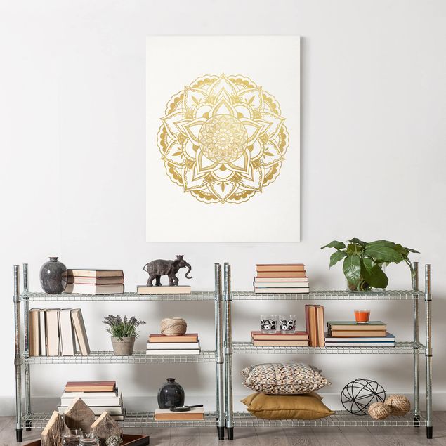 Leinwandbilder Muster Mandala Illustration Ornament weiß gold