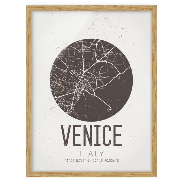 Weltkarte mit Bilderrahmen Stadtplan Venice - Retro