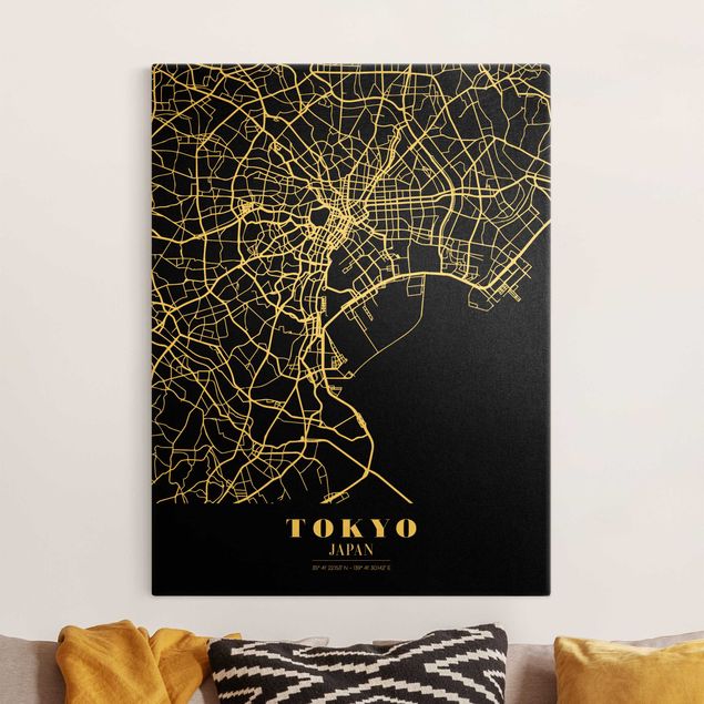 Wandbilder Asien Stadtplan Tokyo - Klassik Schwarz
