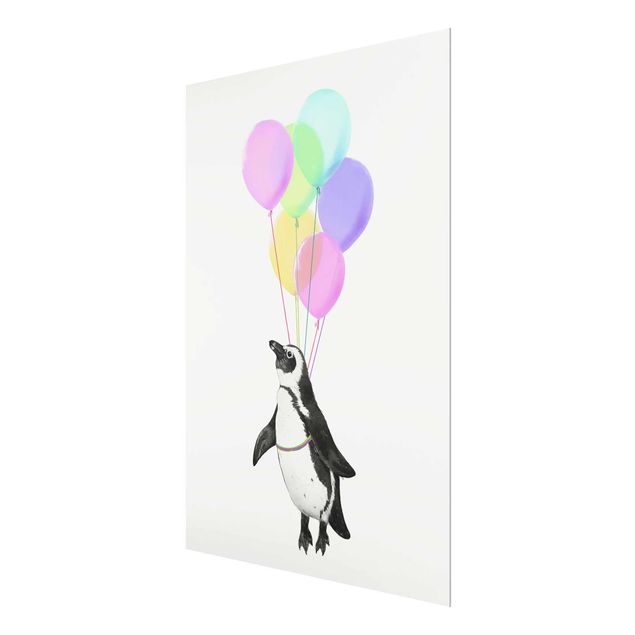 Wandbilder Bunt Illustration Pinguin Pastell Luftballons
