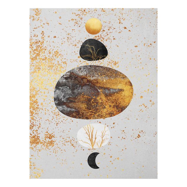 Wandbilder Abstrakt Sonne und Mond in Goldglanz