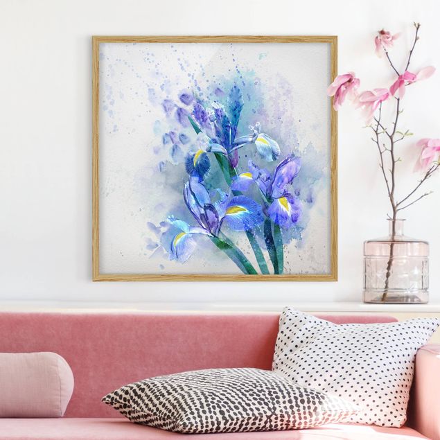 Blumenbilder mit Rahmen Aquarell Blumen Iris