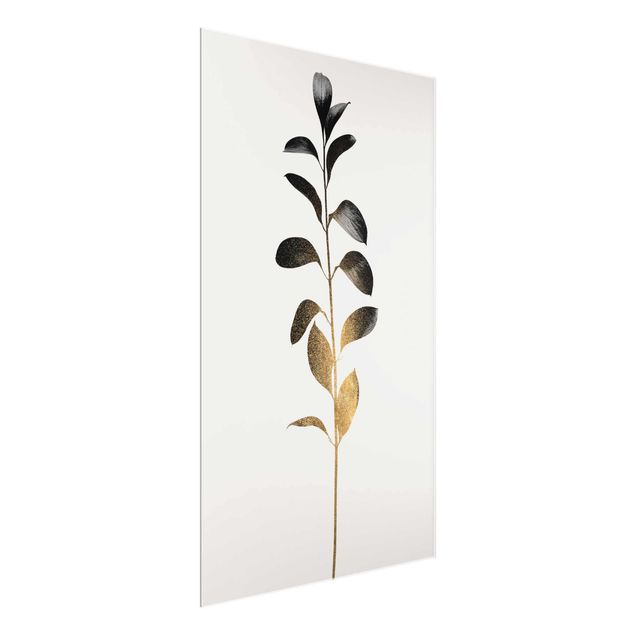 Glasbild schwarz-weiß Grafische Pflanzenwelt - Gold und Grau