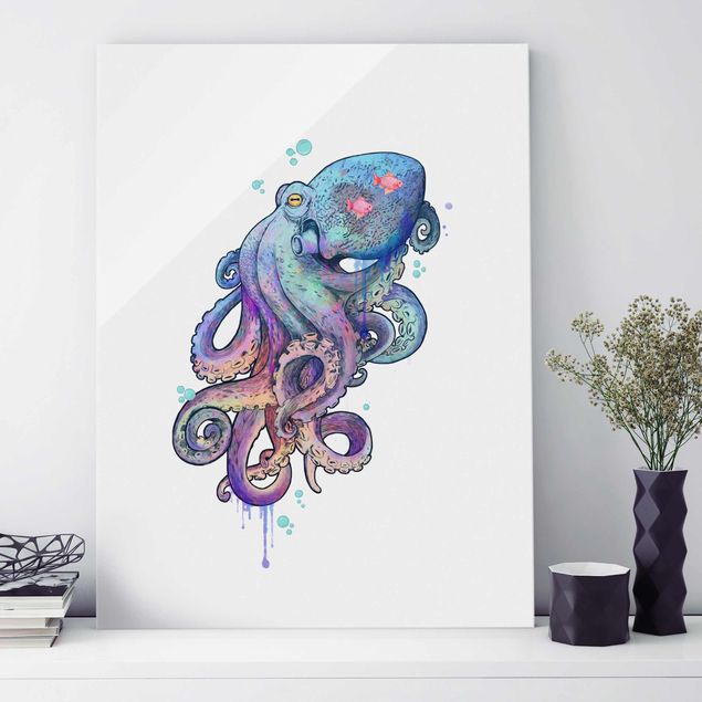 Bilder Illustration Oktopus Violett Türkis Malerei
