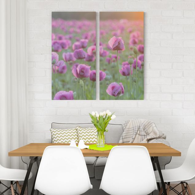 Leinwandbilder Mohnblumen Violette Schlafmohn Blumenwiese im Frühling