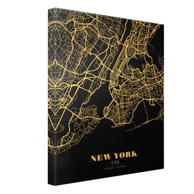 Wandbilder Schwarz-Weiß Stadtplan New York - Klassik Schwarz