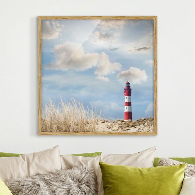 Strandbilder mit Rahmen Leuchtturm in den Dünen