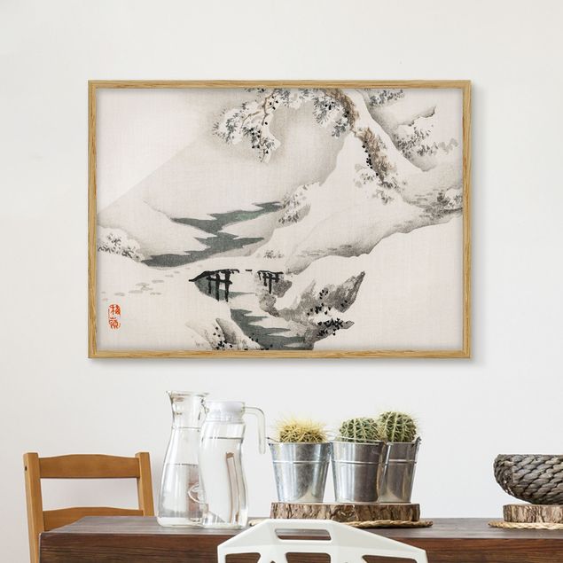 Wanddeko Küche Asiatische Vintage Zeichnung Winterlandschaft