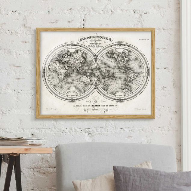 Wanddeko Küche Weltkarte - Französische Karte der Hemissphären von 1848