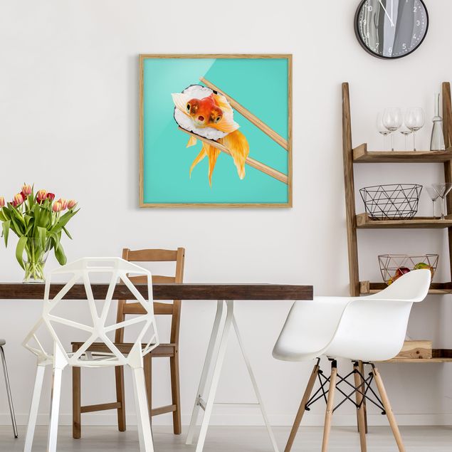 Tierbilder mit Rahmen Sushi mit Goldfisch