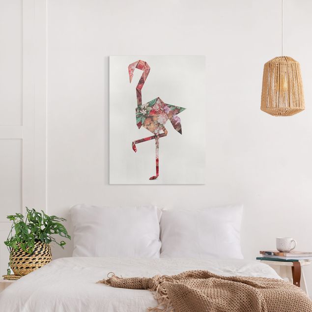 Leinwandbilder Blumen Origami Flamingo
