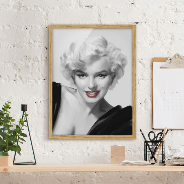 gerahmte Bilder schwarz-weiß Marilyn auf Sofa