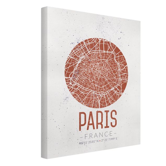 Leinwandbilder schwarz-weiß Stadtplan Paris - Retro