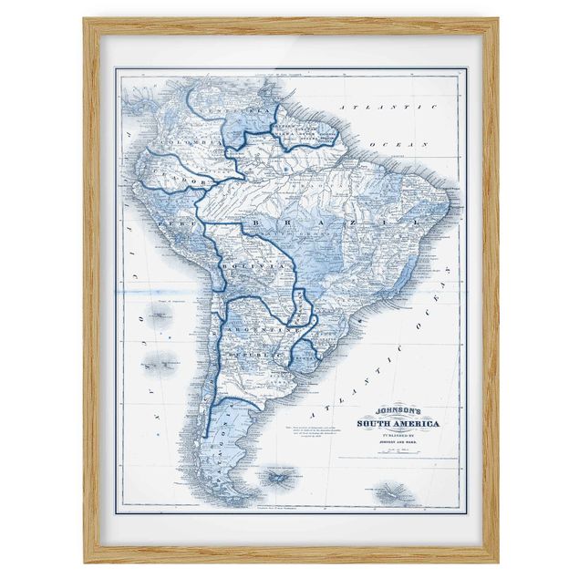 Wandbilder Modern Karte in Blautönen - Südamerika