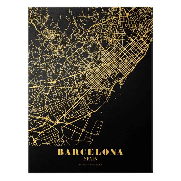 Bilder Stadtplan Barcelona - Klassik Schwarz