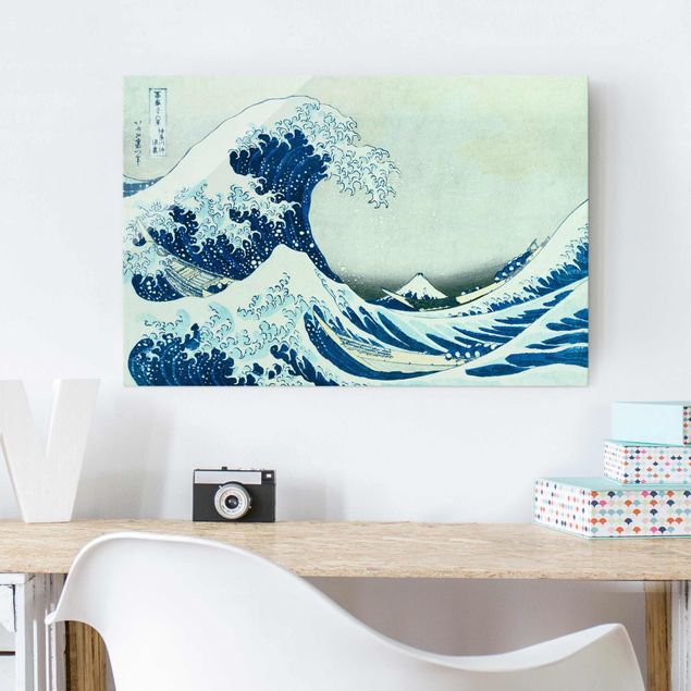 Glasbilder Sprüche Katsushika Hokusai - Die grosse Welle von Kanagawa