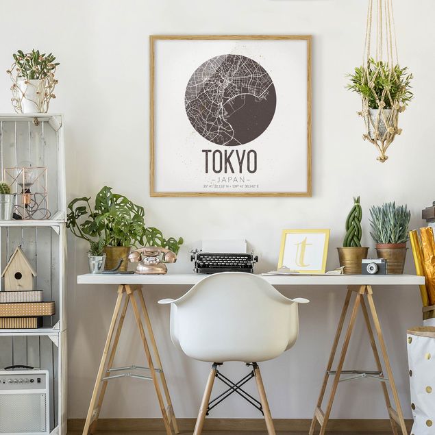 schwarz-weiß Bilder mit Rahmen Stadtplan Tokyo - Retro