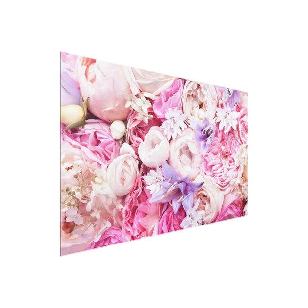 Glasbilder Blumen Motive Shabby Rosen mit Glockenblumen