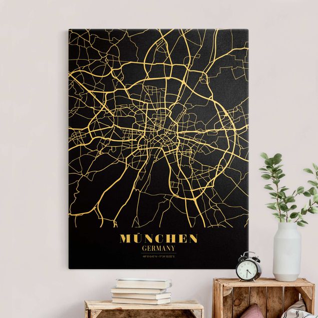 Leinwandbilder Städte Stadtplan München - Klassik Schwarz