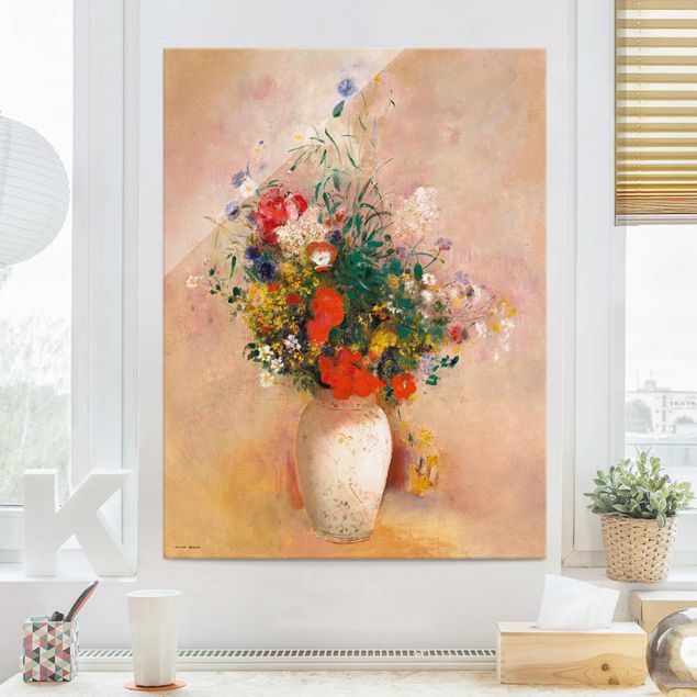 Bilder Odilon Redon - Vase mit Blumen (rosenfarbener Hintergrund)