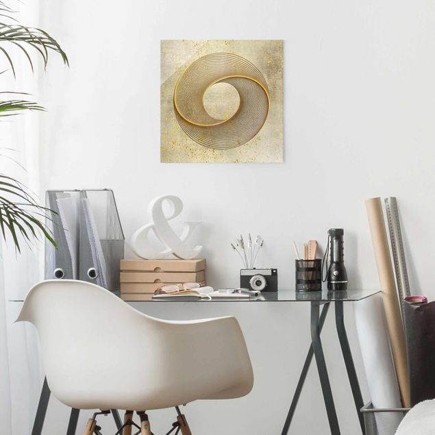 Wandbilder Muster Line Art Kreisspirale Gold