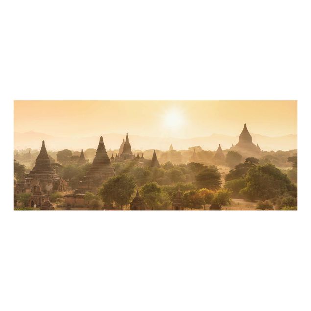 Glasbilder Natur Sonnenuntergang über Bagan
