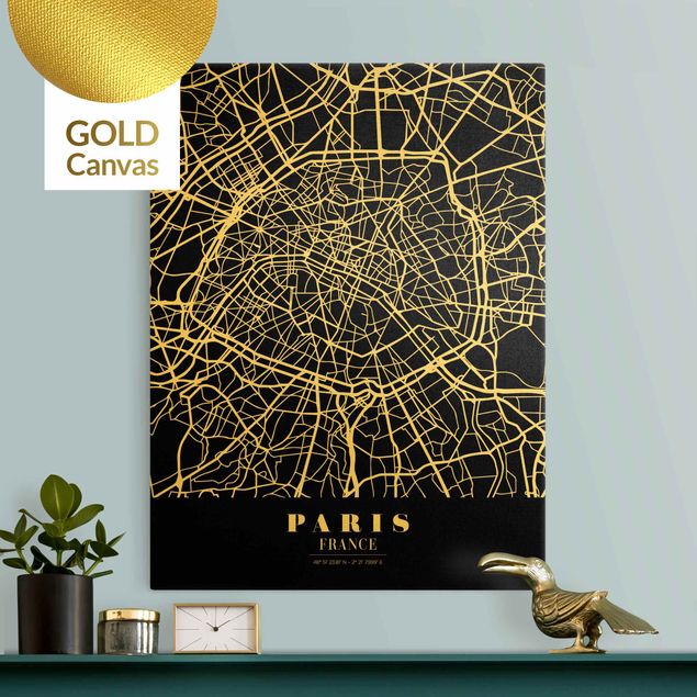 Leinwandbild Paris Stadtplan Paris - Klassik Schwarz