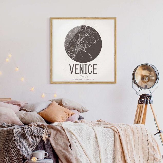schwarz-weiß Bilder gerahmt Stadtplan Venice - Retro