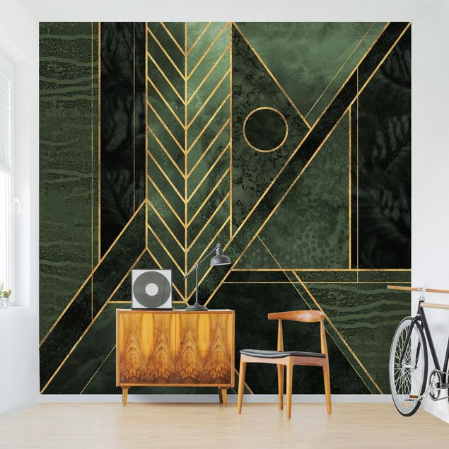 Tapeten Modern Geometrische Formen Smaragd Gold