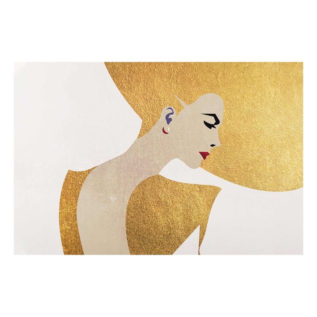Kubistika Bilder Dame mit Hut in Gold