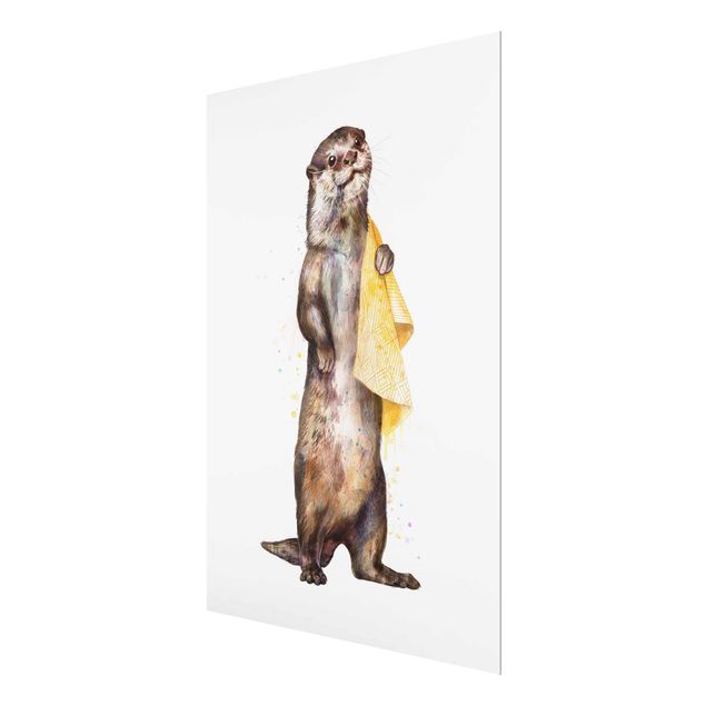 Wandbilder Braun Illustration Otter mit Handtuch Malerei Weiß