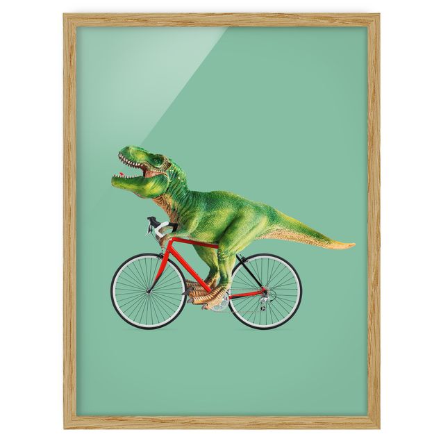Wandbilder Kunstdrucke Dinosaurier mit Fahrrad