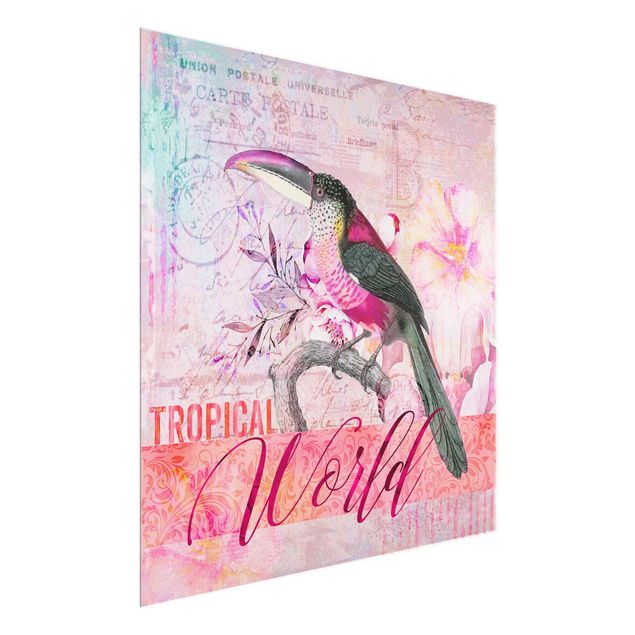 Wandbilder Blumen Vintage Collage - Tropical World Tucan