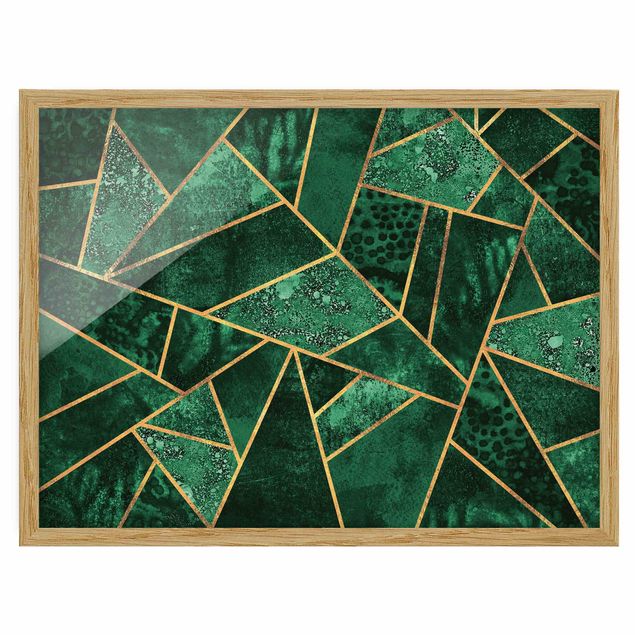 Wandbilder Muster Dunkler Smaragd mit Gold