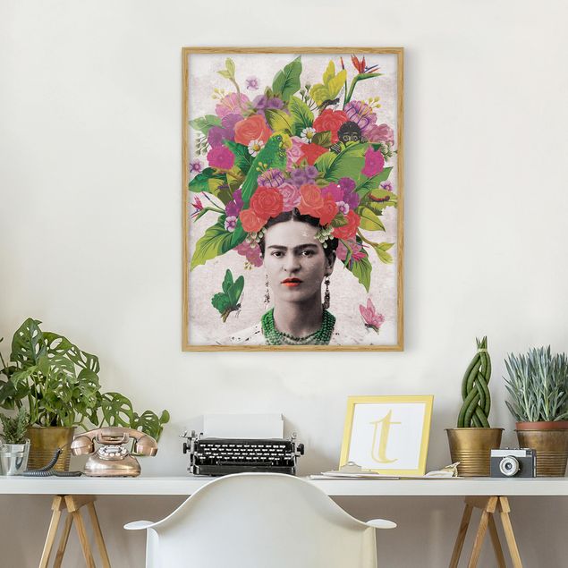 Wandbilder Schmetterlinge Frida Kahlo - Blumenportrait