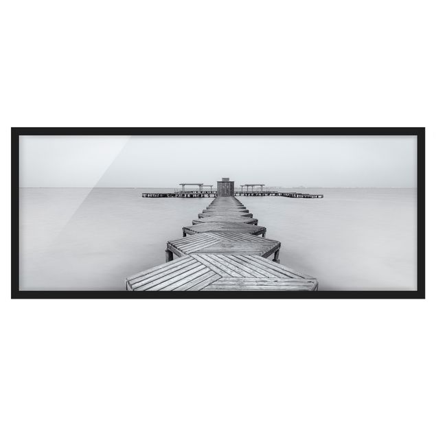 schwarz-weiß Bilder mit Rahmen Hölzerner Pier und Schwarz-weiß