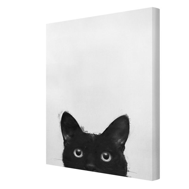 Leinwandbilder schwarz-weiß Illustration Schwarze Katze auf Weiß Malerei