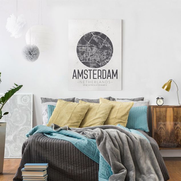 Leinwandbilder Weltkarte Stadtplan Amsterdam - Retro