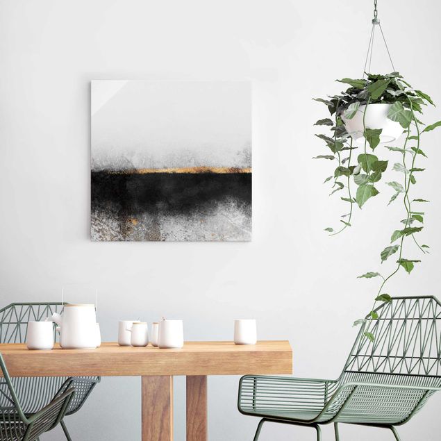 Wanddeko Küche Abstrakter Goldener Horizont Schwarz Weiß