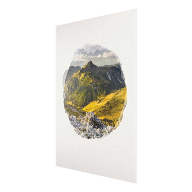 Glasbilder Landschaften Wasserfarben - Berge und Tal der Lechtaler Alpen in Tirol