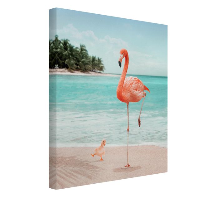 Wandbilder Strände Strand mit Flamingo