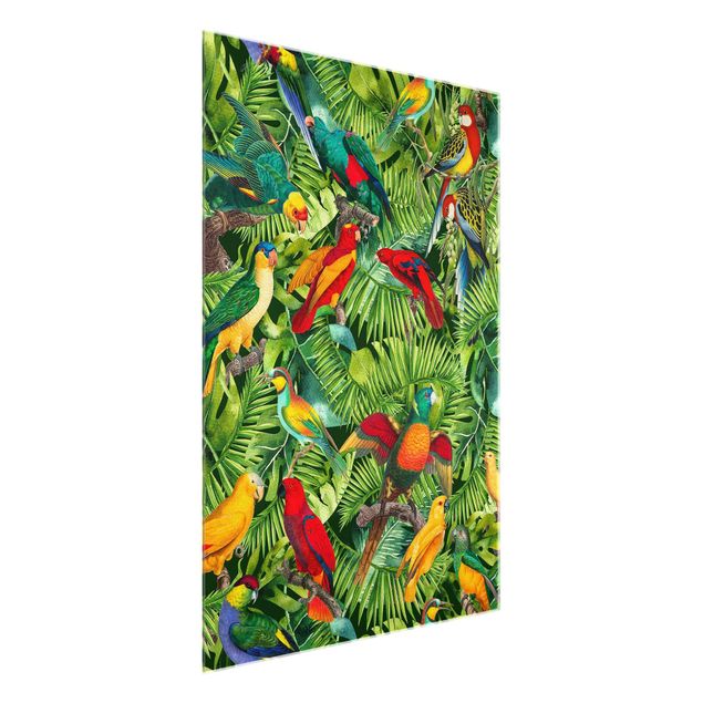 Wandbilder Floral Bunte Collage - Papageien im Dschungel