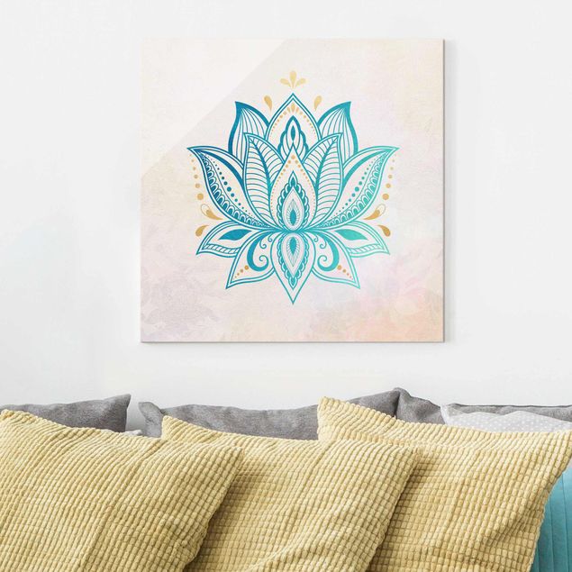Küchen Deko Lotus Illustration Mandala gold blau