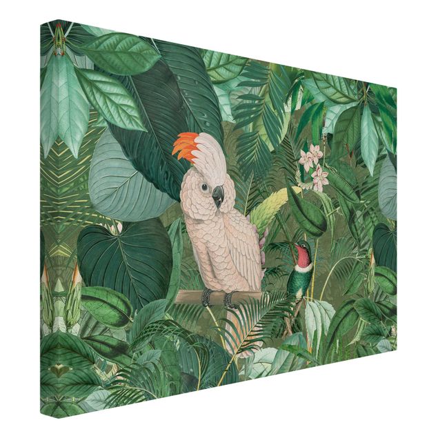 Wandbilder Floral Vintage Collage - Kakadu und Kolibri