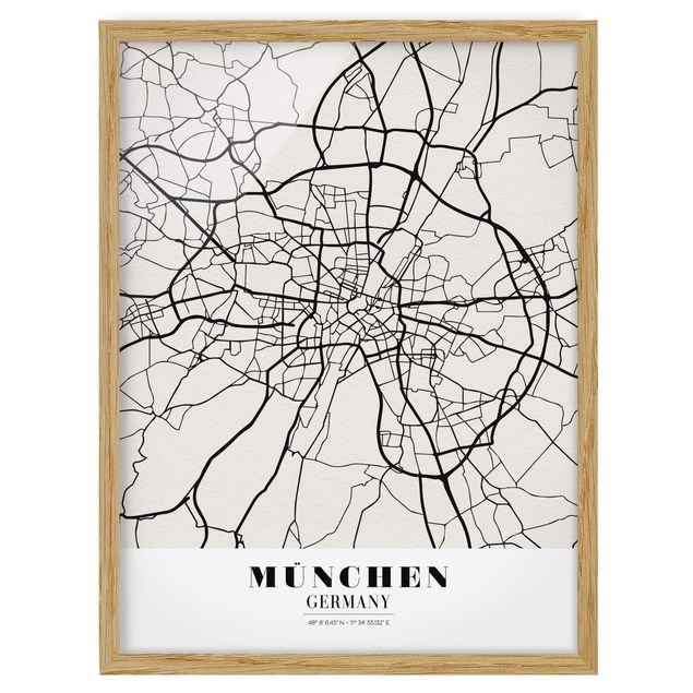 Weltkarten gerahmt Stadtplan München - Klassik