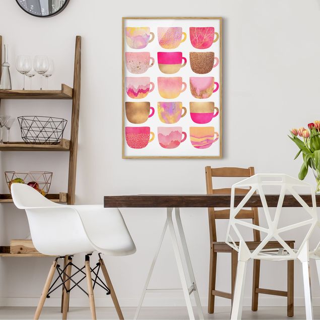 Wandbilder Kaffee Goldene Tassen mit Pink