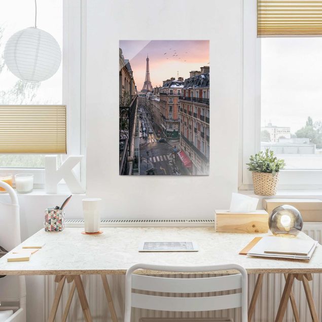 Glasbilder Paris Eiffelturm bei Sonnenuntergang