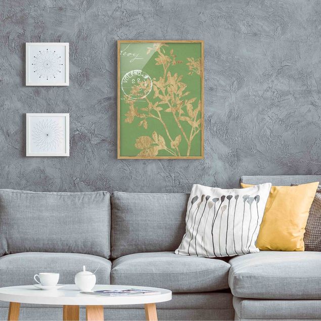 Wandbilder Floral Goldene Blätter auf Lind II
