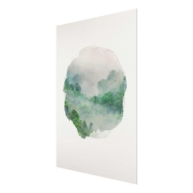 Glasbilder Blumen Motive Wasserfarben - Dschungel im Nebel