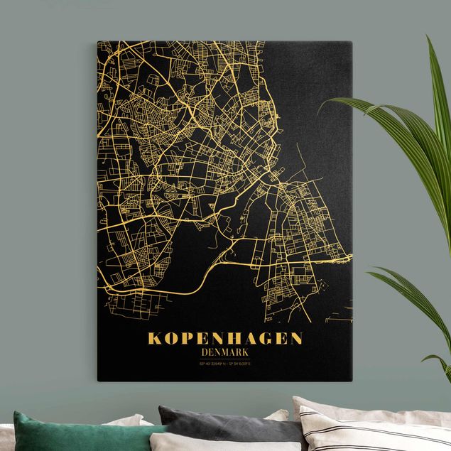 Wandbilder Weltkarten Stadtplan Kopenhagen - Klassik Schwarz